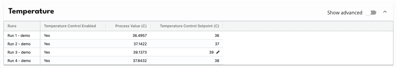 Zmiana setpointu temperatury w Live Controls