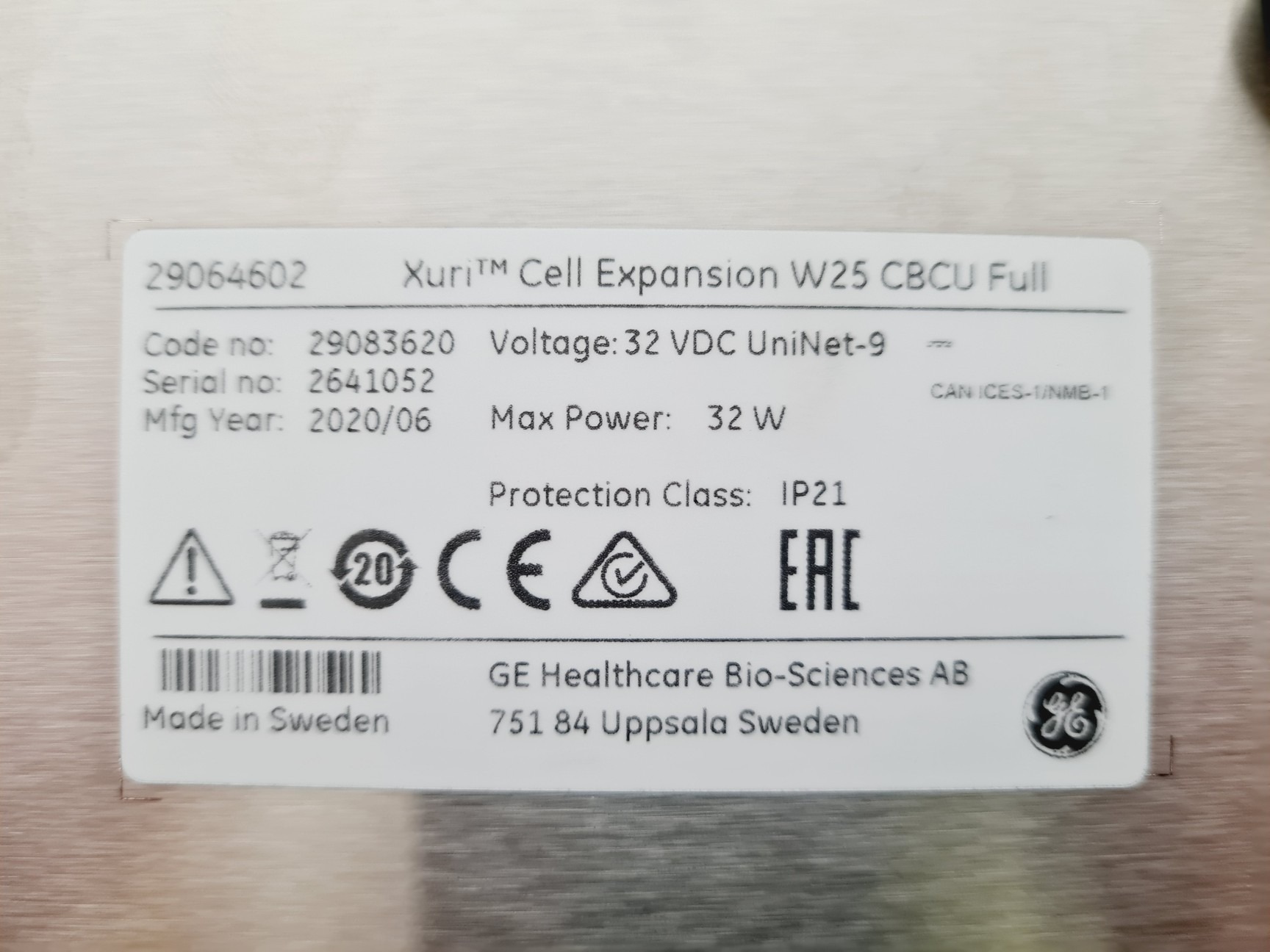 Tabliczka modułu Xuri W25 CBCU Full 29064602, zasilanego przez UniNet-9