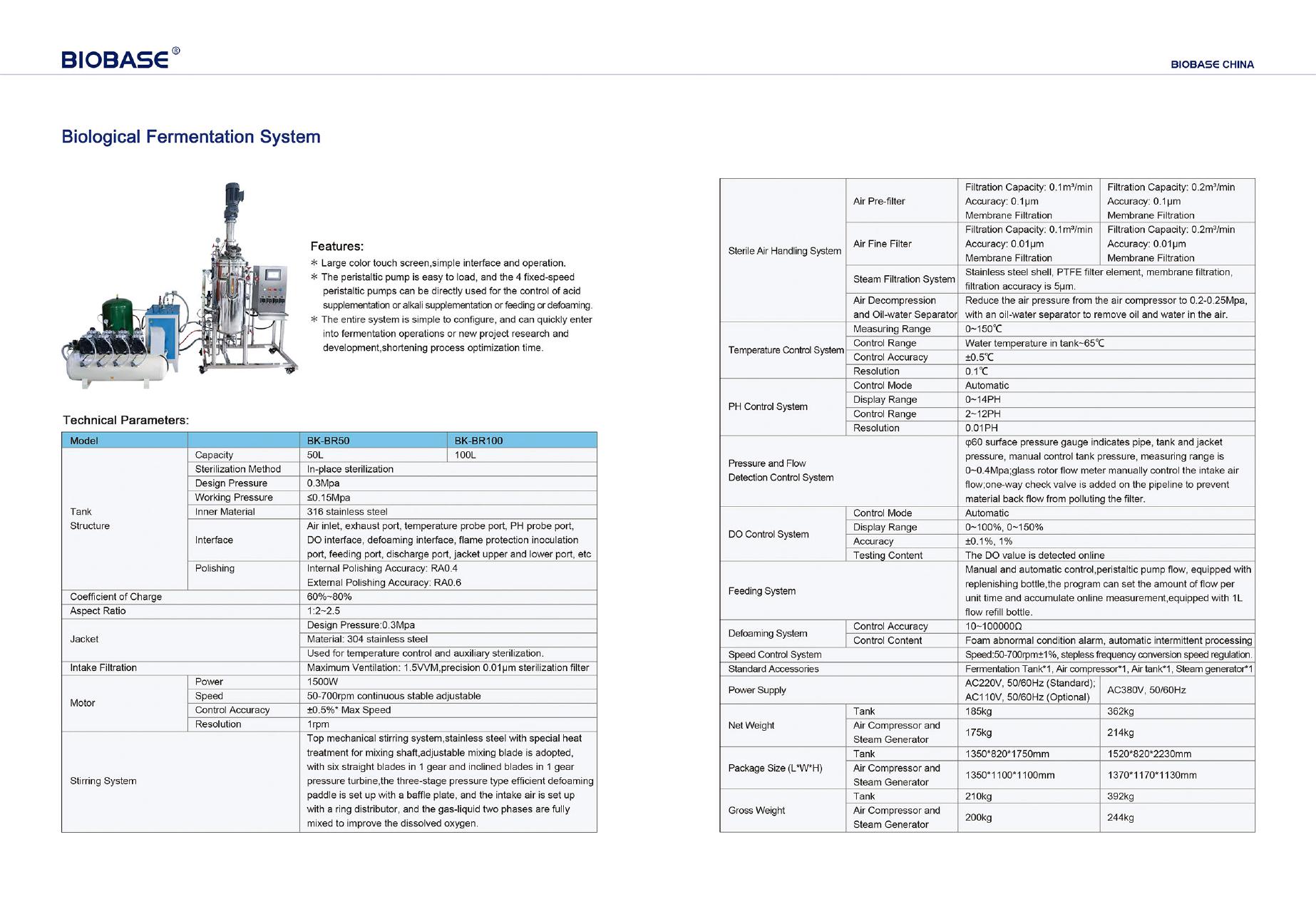 BIOBASE BK-BR100 Biological Fermentation System — strona oficjalnej dokumentacji technicznej.