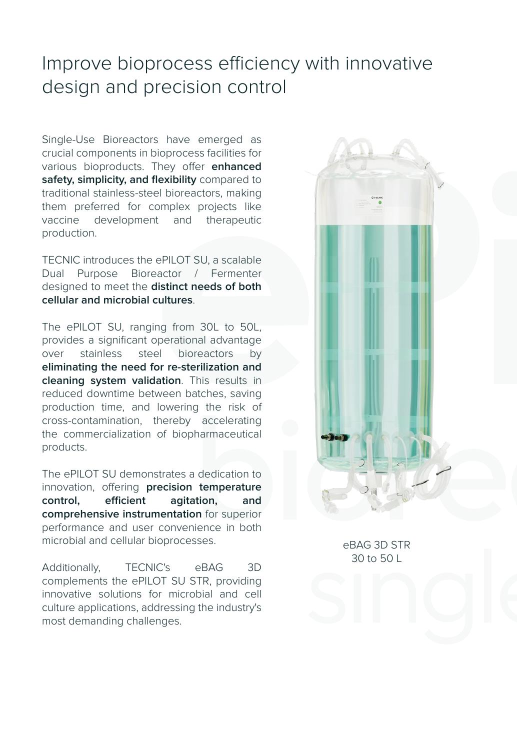 TECNIC ePILOT Bioreactor SU — oficjalna plansza karty technicznej z urządzeniem, funkcjami lub rzeczywistym HMI.