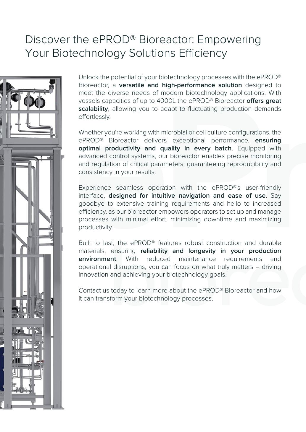 TECNIC ePROD Bioreactor MU — oficjalna plansza karty technicznej z urządzeniem, funkcjami lub rzeczywistym HMI.